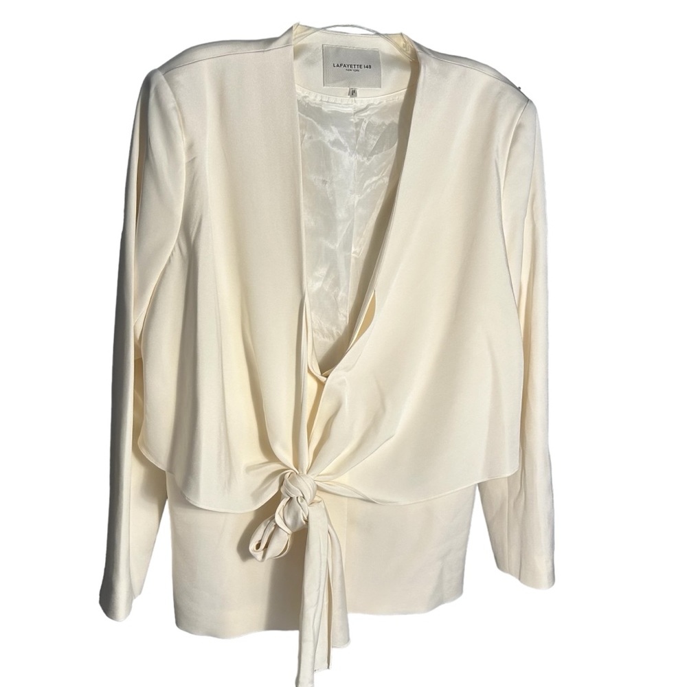Lafayette 148 Tie Front Button Closure Silk Jacket Sz 16